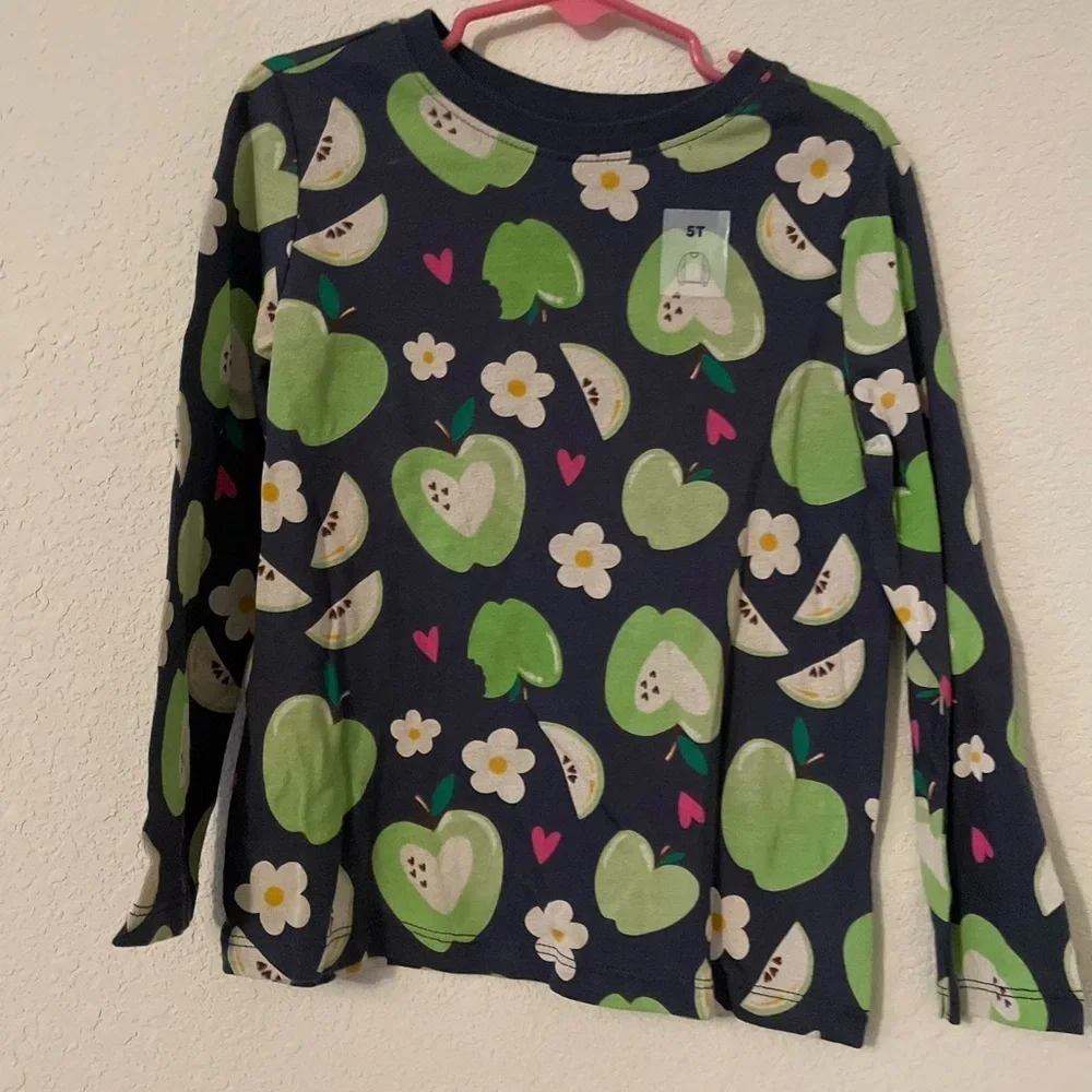 Old Navy Kids Apple Print Long Sleeve Tee - Green and Blue size 5T-NWT